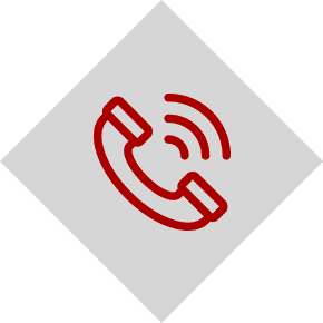 Icône de téléphone rouge sur losange gris